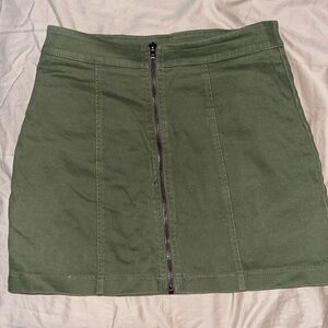 Denim green zip up skirt